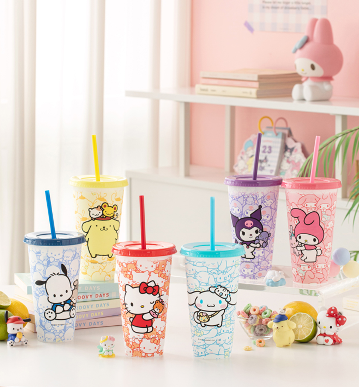 Kawaii Sanrio Straw Spoon Mixing Cup Hello Kitty Melody