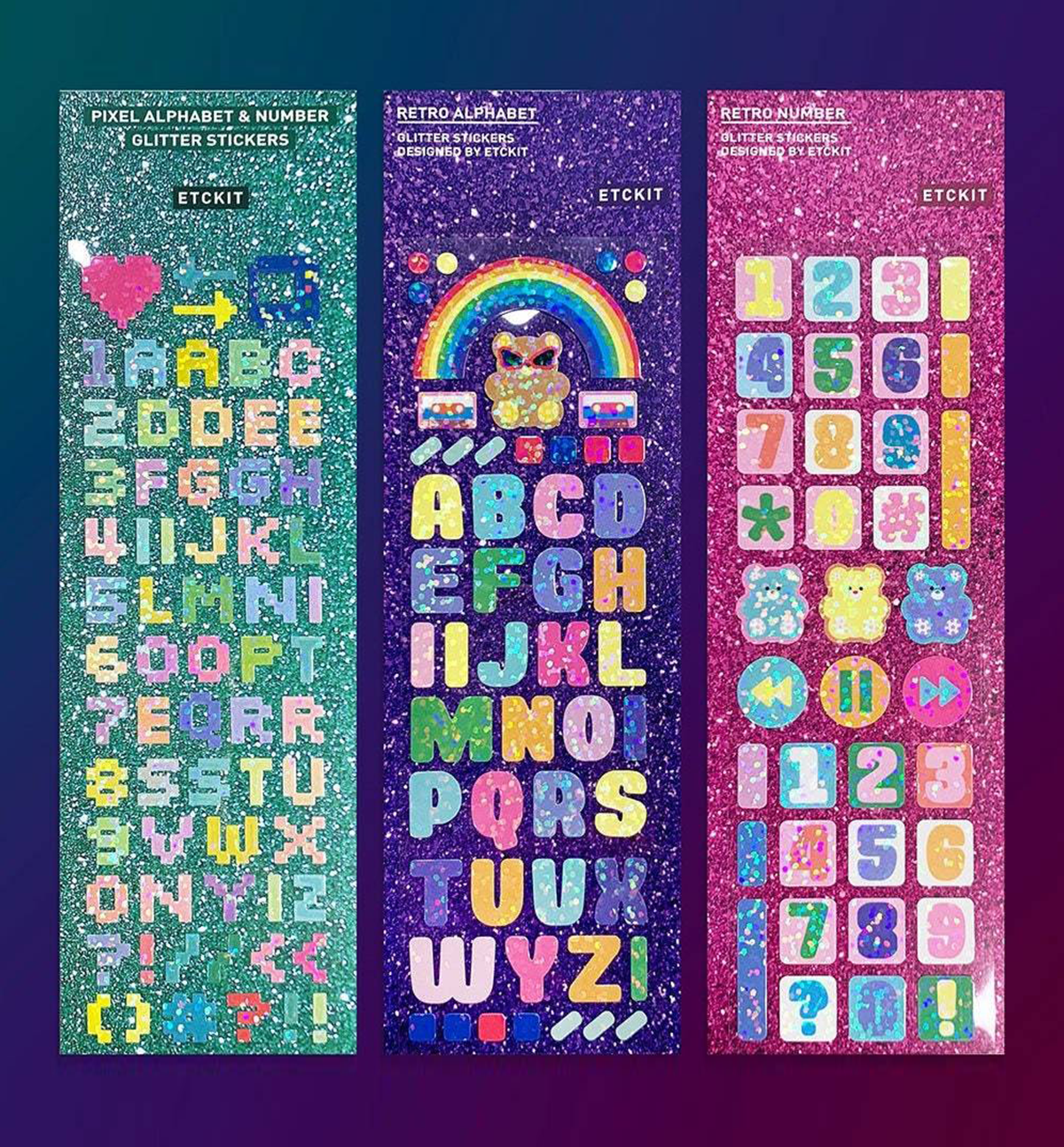 Glitter Retro Alphabet Numbers Seal Sticker