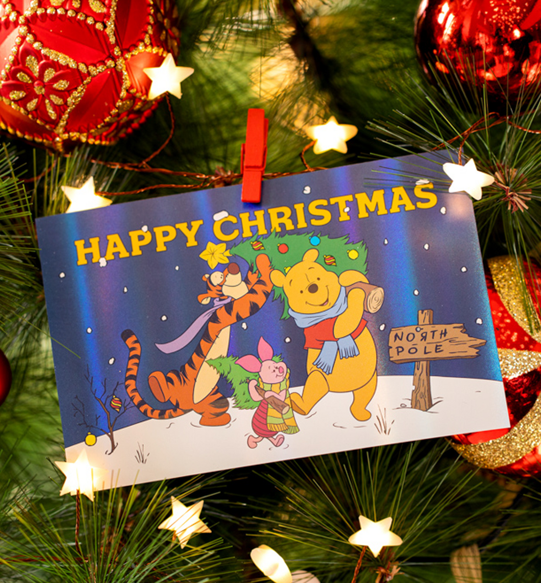 Winnie The Pooh Christmas Hologram Postcard