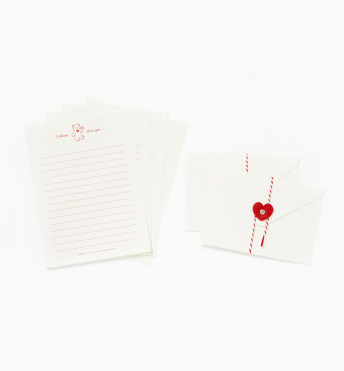 White Bear Heart Check Letters & Envelopes