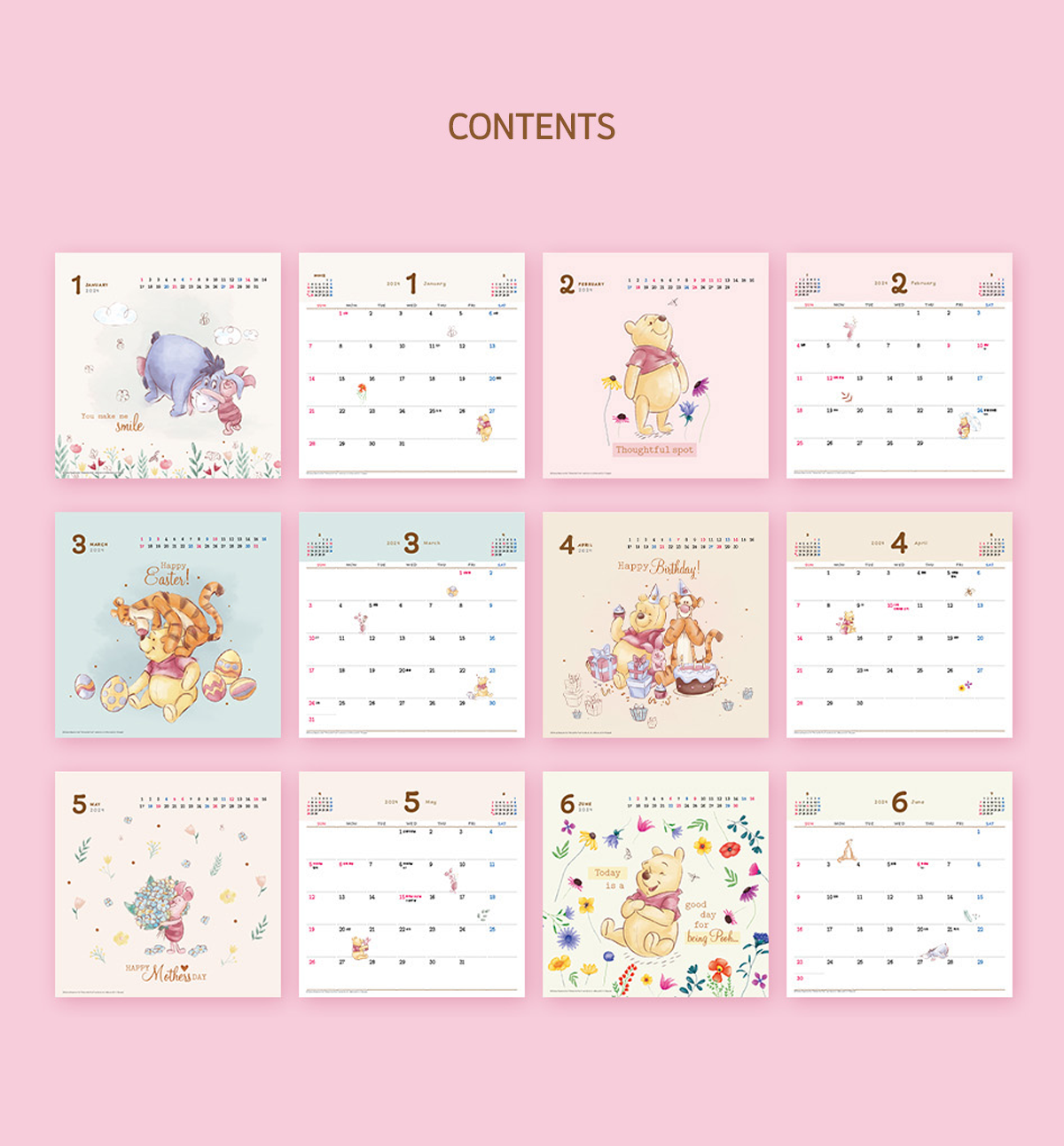Winnie The Pooh Square Calendar 2024