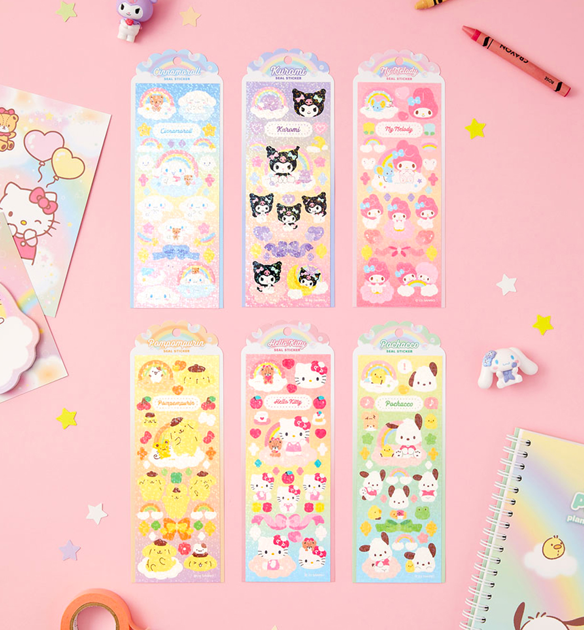 Pink Shimmer Stickers 4 Sheets Glitter, Sparkling, Japanese Stationery,  Kawaii Stickers, Cute Stickers, Cute Stationary, Cute Stationery 
