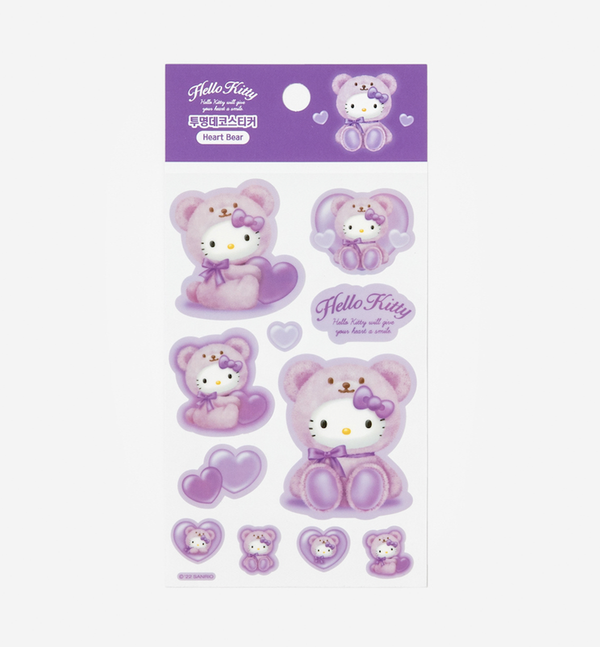 Hello Kitty Transparent Deco Sticker [Heart Bear Purple]